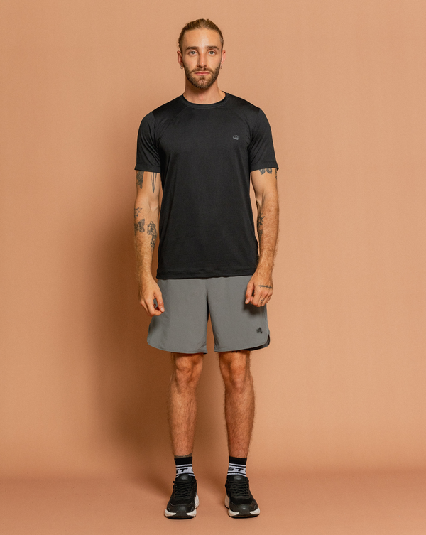 Conjunto Camiseta Deportiva Hamilton Negra + Pantaloneta Deportiva Sebasttian Gris